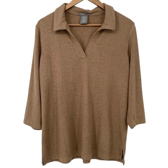 MATTY M NWT The Johnny Collar Knit Polo Shirt Top Brown Size Large Collared - Picture 1 of 5